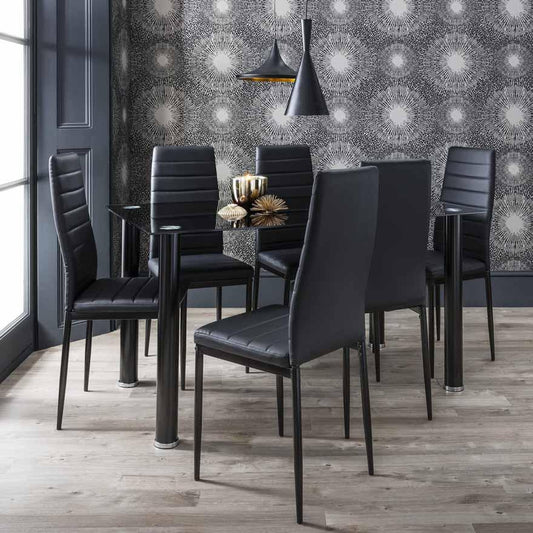 Anya Glass Dining Table Set - 6 Seater - Black