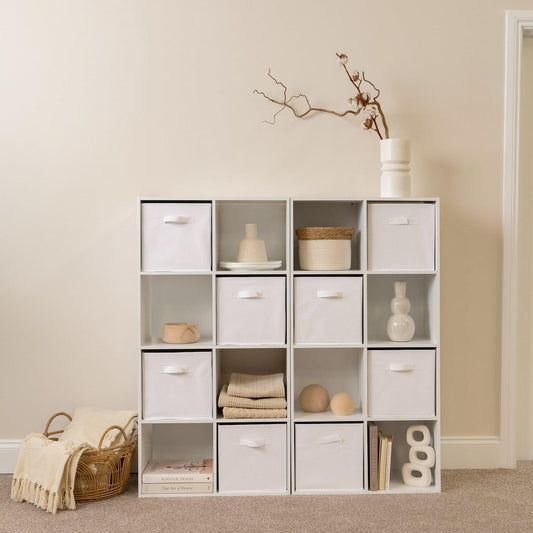 16 Cube Storage Unit - White - Two 8x2 Units (White Basket) - Laura James