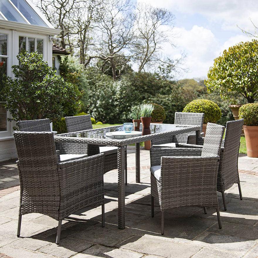 Marston 6 Seater Rattan Dining Set - Rattan Garden Furniture - Grey