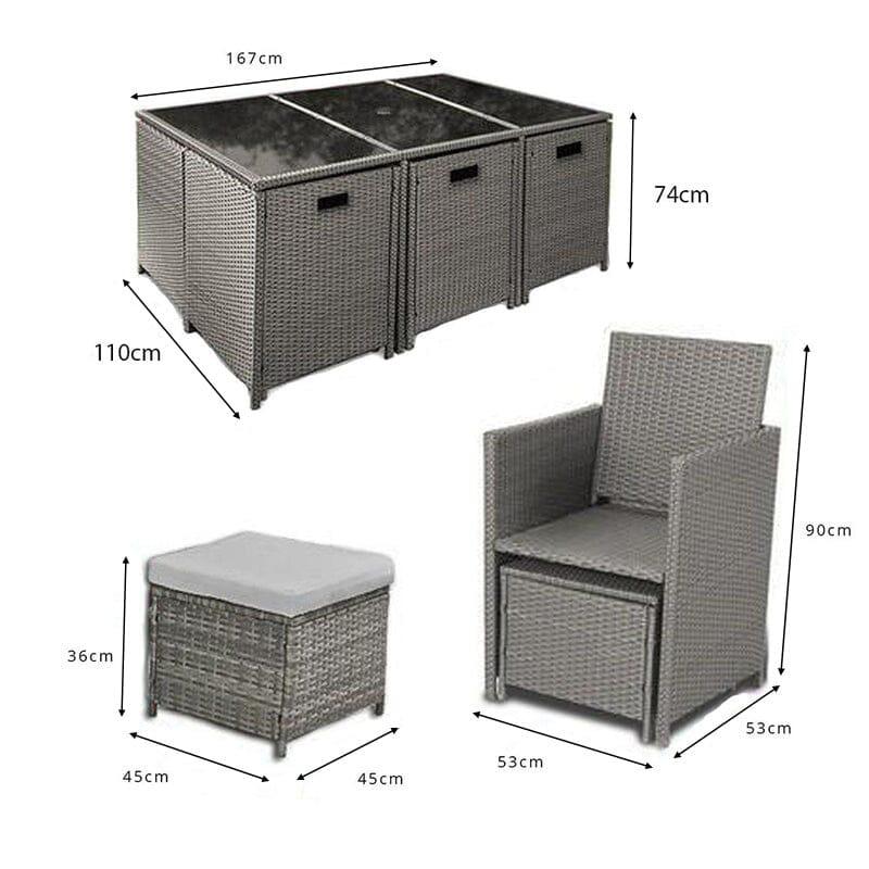 10 Seater Rattan Cube Outdoor Dining Set - Grey Weave - Laura James