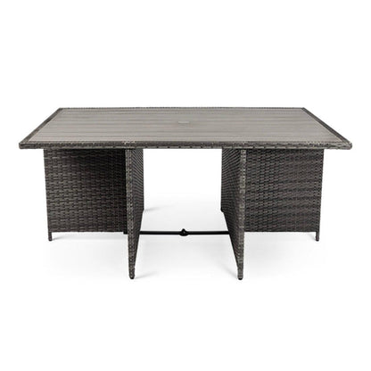 10 Seater Rattan Cube Outdoor Dining Set with Cream Parasol - Grey Weave Polywood Top - Laura James