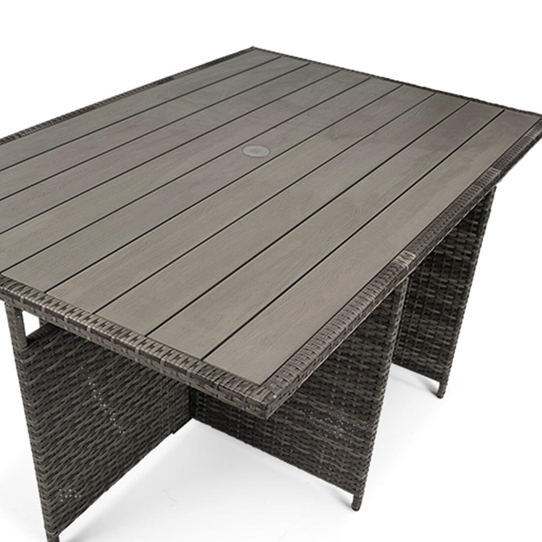 10 Seater Rattan Cube Outdoor Dining Set with Cream Parasol - Grey Weave Polywood Top