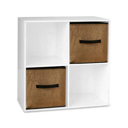 4 Cube Chalk White Bookcase Wooden Display Unit Shelving Storage Bookshelf Shelves with Jute Baskets - Laura James 