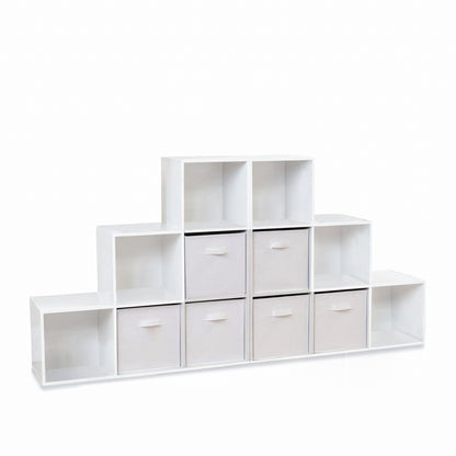 12 Cube Bookcase Ladder Storage Unit - White - Two 6 Cube Units (White Basket) - Laura James