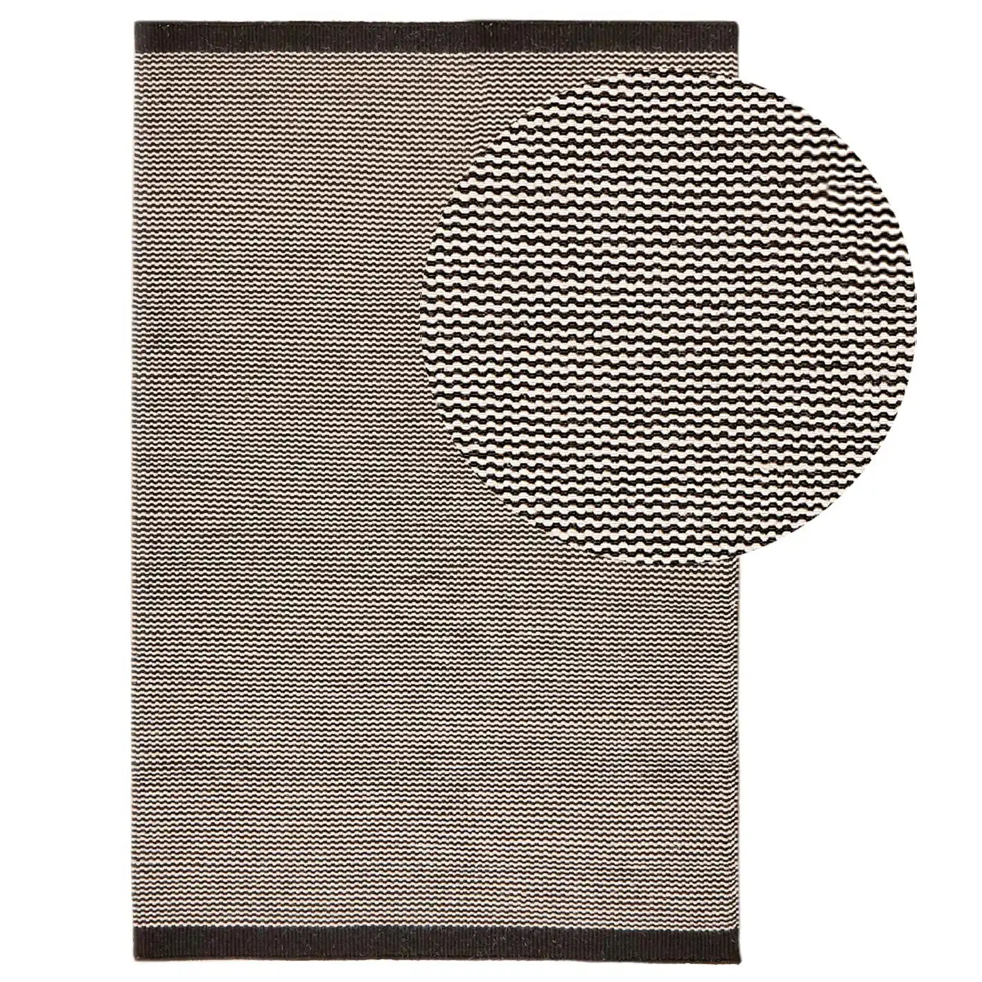 Cotham Black and Natural Striped Wool and Cotton Rug - 120x170cm - Laura James