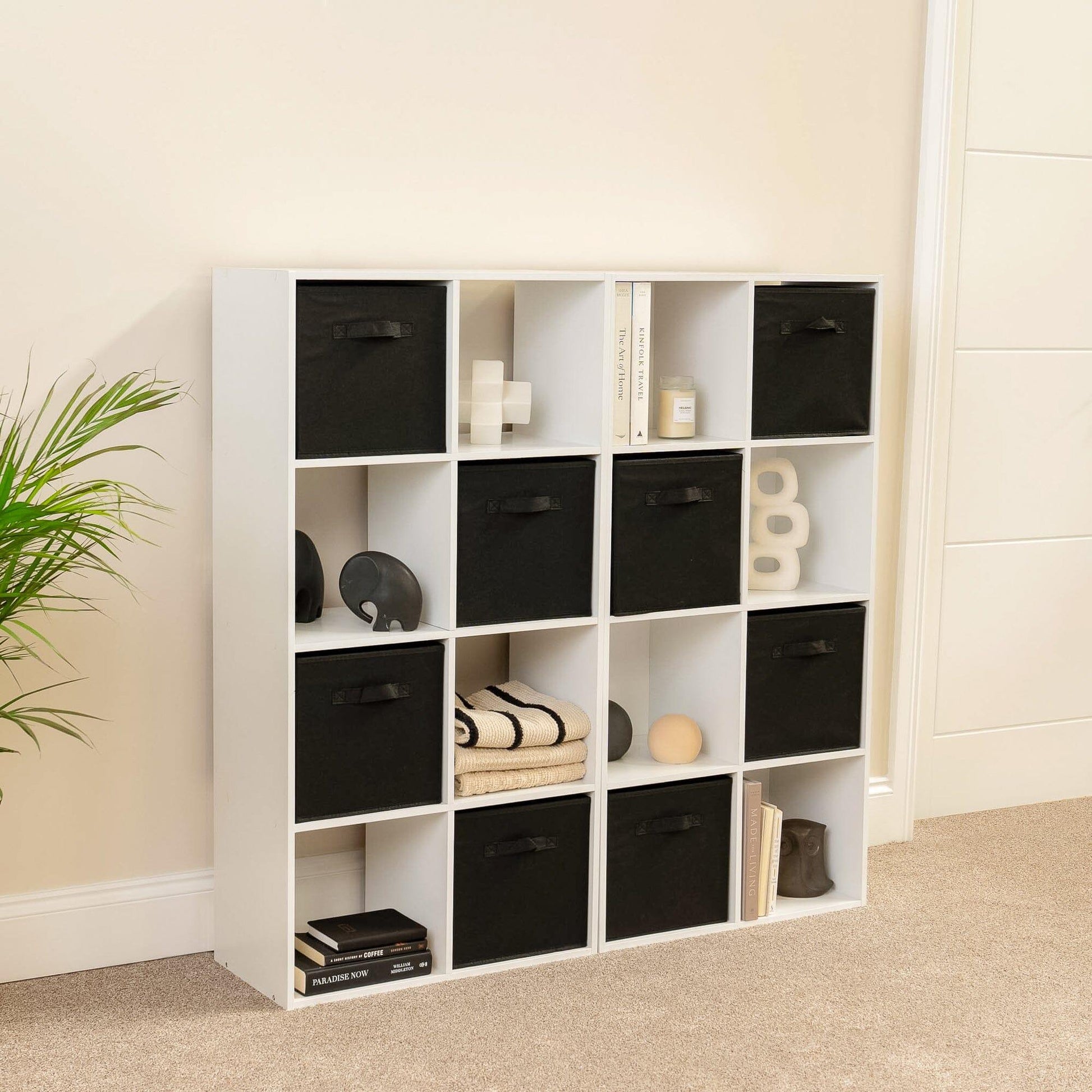 16 Cube Storage Unit - White - Two 8x2 Units (Black Basket) - Laura James