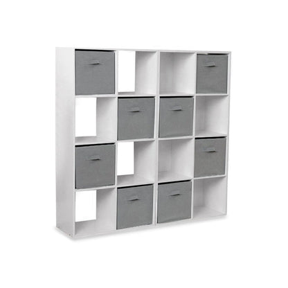 16 Cube Storage Unit - White - Two 8x2 Units (Grey Basket) - Laura James