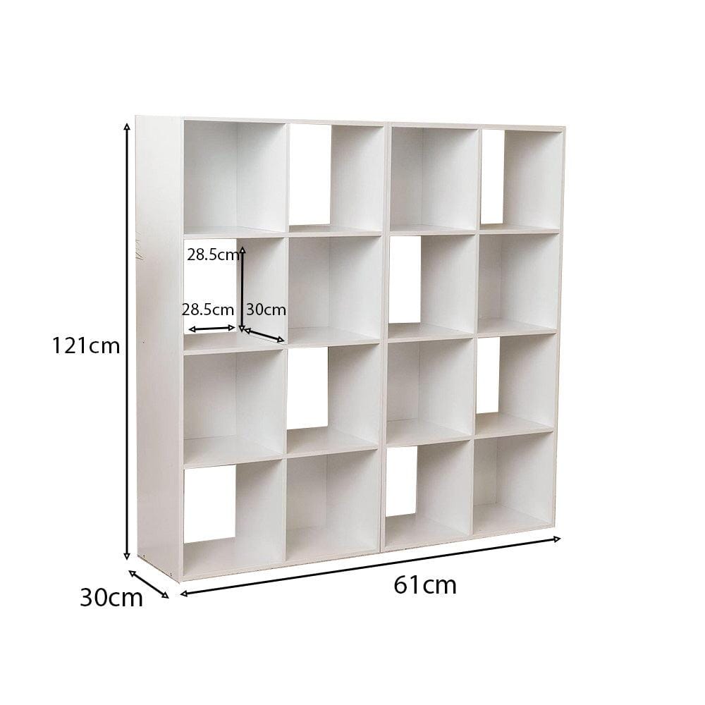 16 Cube Storage Unit - Chalk White - Two 8x2 Units - Grey Basket