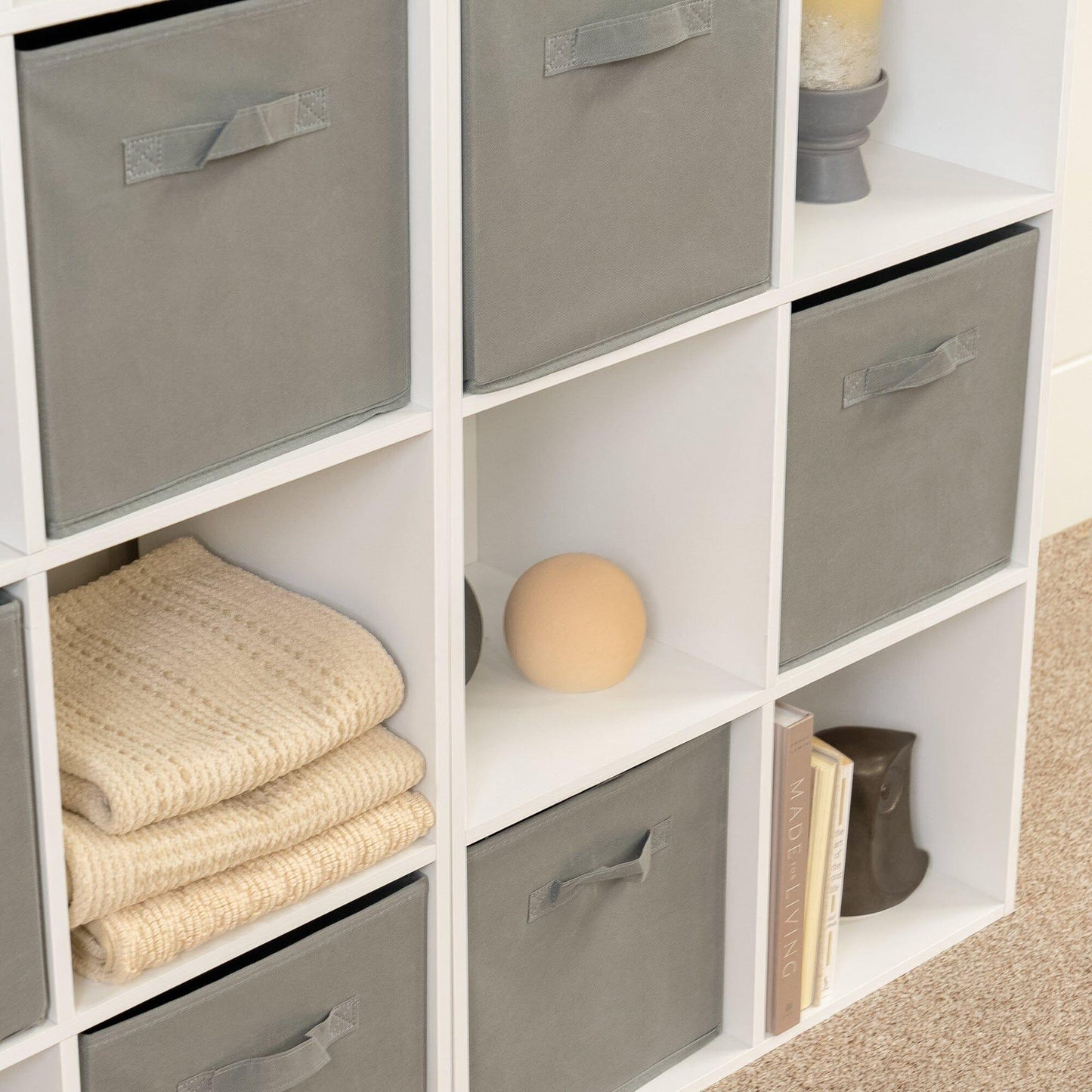 16 Cube Storage Unit - White - Two 8x2 Units (Grey Basket) - Laura James