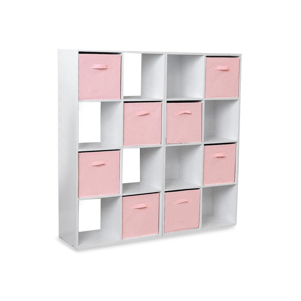 16 Cube Storage Unit - White - Two 8x2 Units (Pink Basket) - Laura James