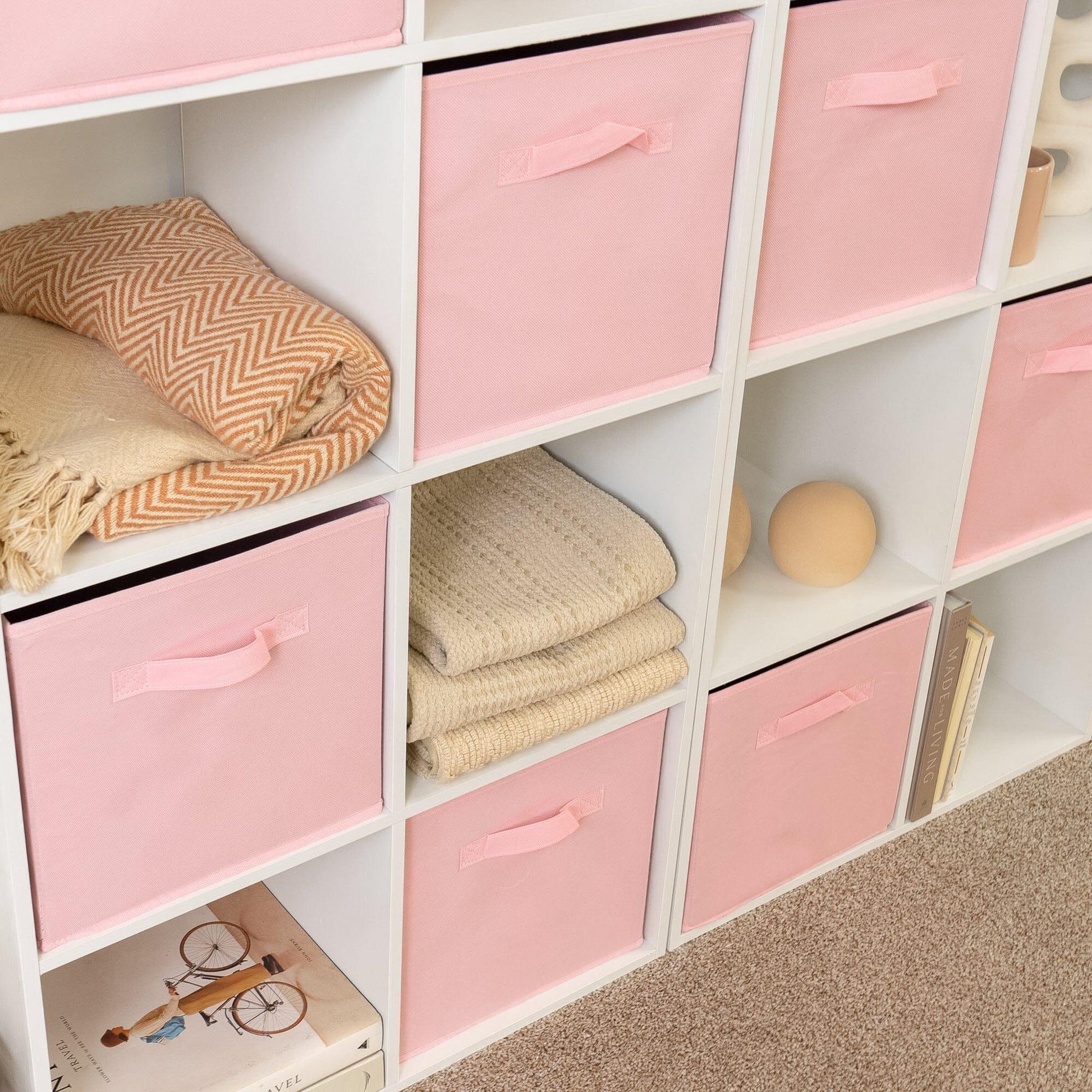 16 Cube Storage Unit - White - Two 8x2 Units (Pink Basket) - Laura James