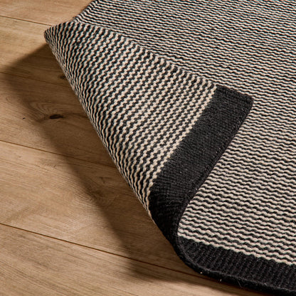 Cotham Wool & Cotton Rug - Stripped Black & Natural - 200 x 290cm