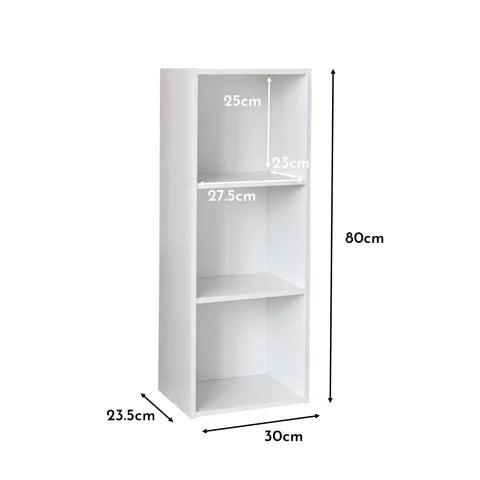 3 Tier White Bookcase Wooden Display Shelving Unit with storage box (No Basket) - Laura James