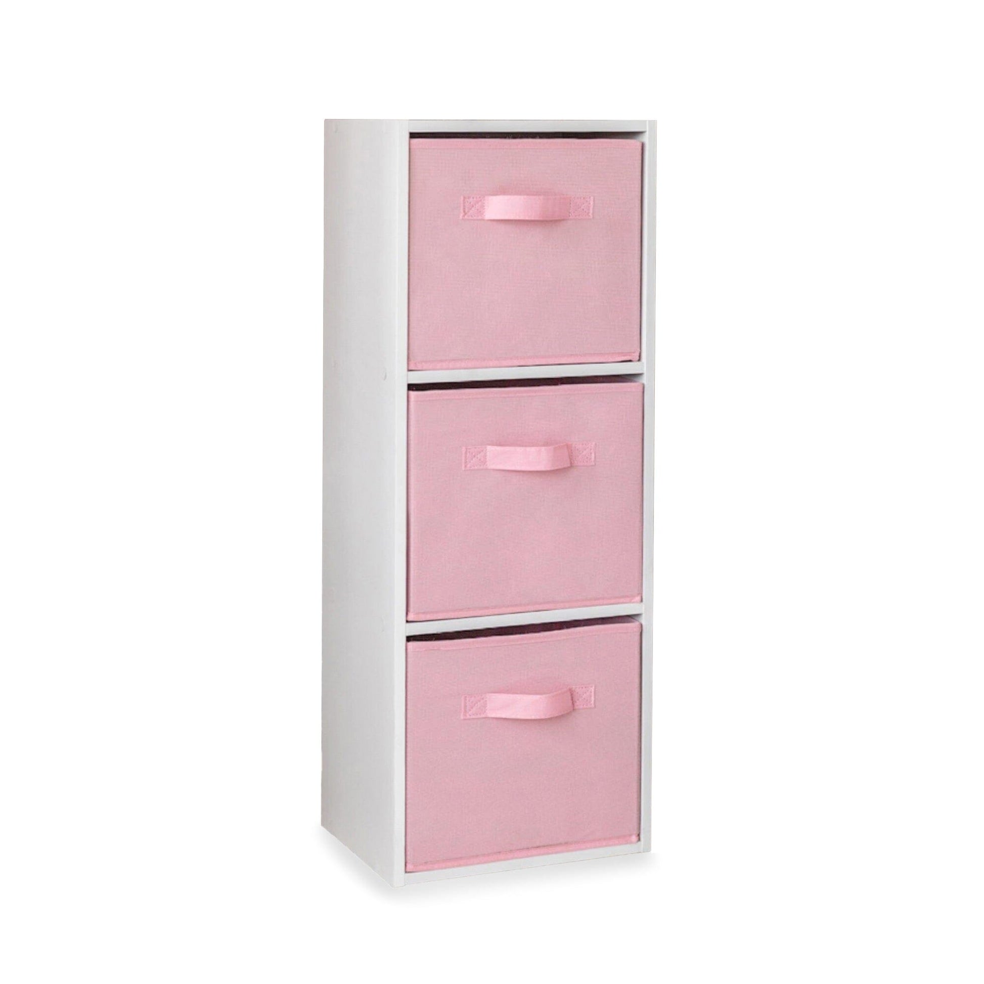 3 Tier White Bookcase Wooden Display Shelving Unit with storage box (Pink)