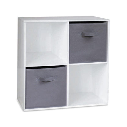 4 Cube White Bookcase Wooden Display Unit Shelving Storage Bookshelf Shelves (Grey Basket) - Laura James