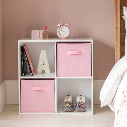 4 Cube White Bookcase Wooden Display Unit Shelving Storage Bookshelf Shelves (Pink Basket) - Laura James