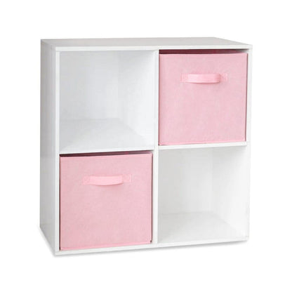 4 Cube White Bookcase Wooden Display Unit Shelving Storage Bookshelf Shelves (Pink Basket) - Laura James