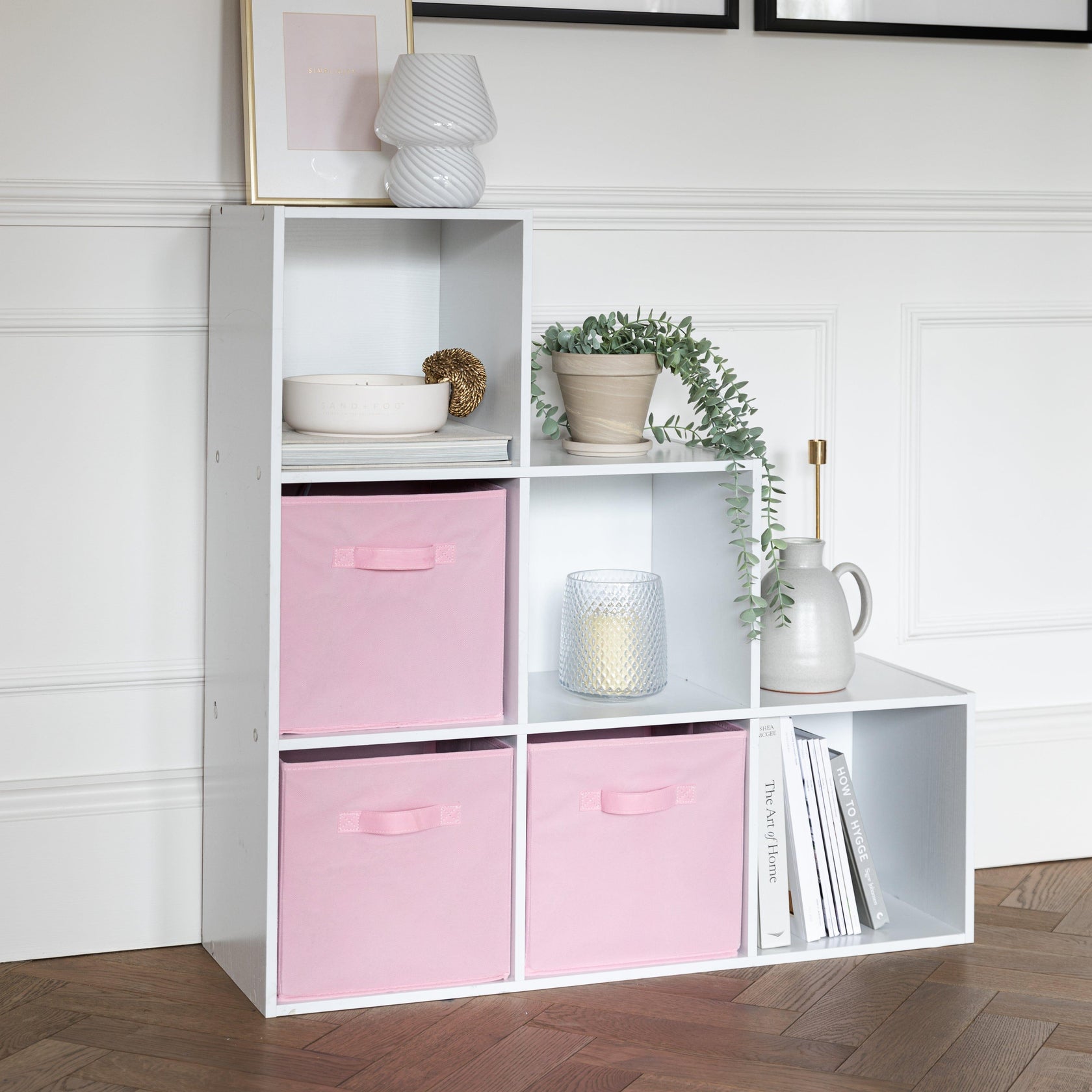 6 Cube bookcase ladder storage unit - white with pink boxes – Laura James