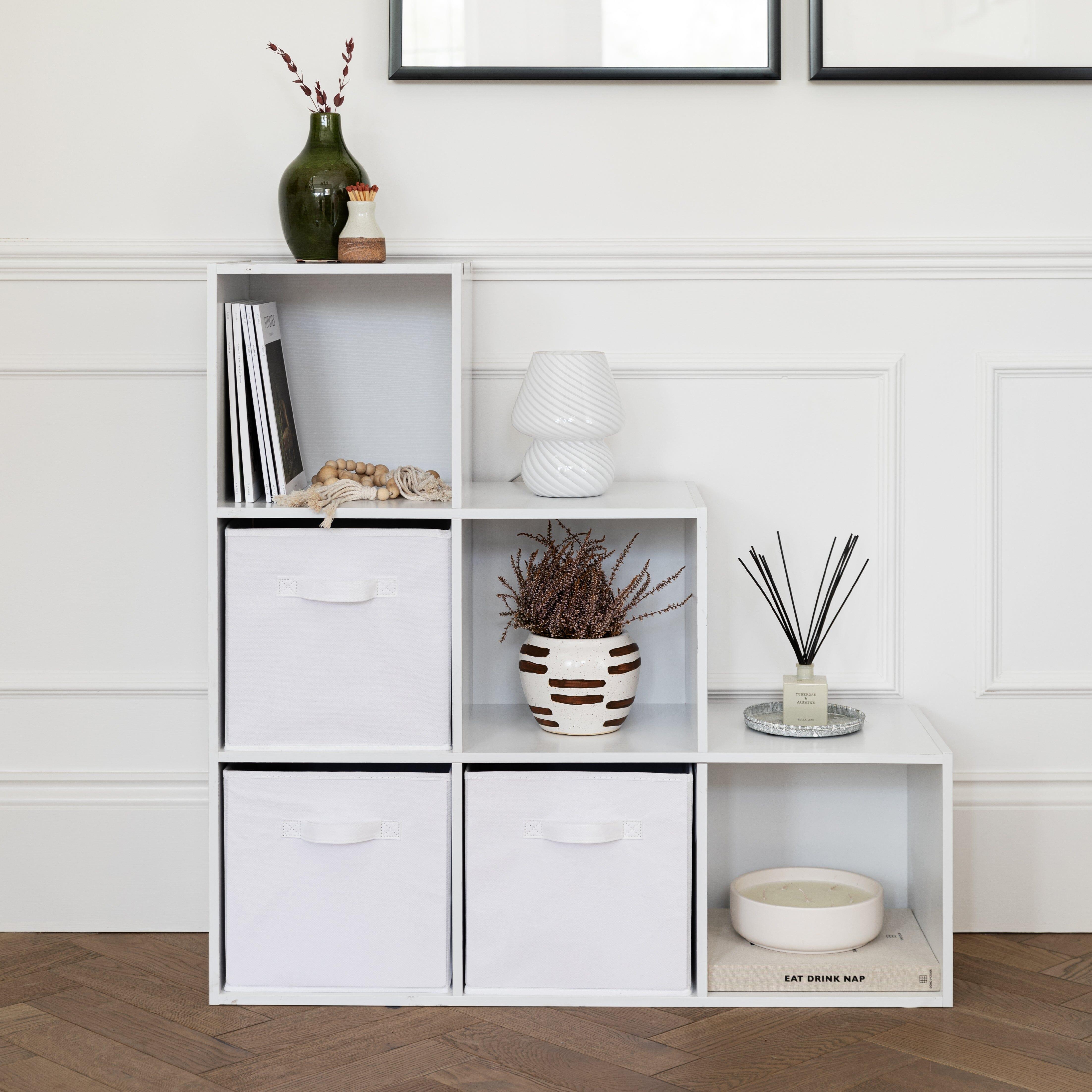 6 Cube bookcase ladder storage unit - white with white boxes – Laura James