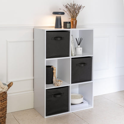 6 Cube White Bookcase Wooden Display Unit Shelving Storage Bookshelf Shelves (Black Basket) - Laura James