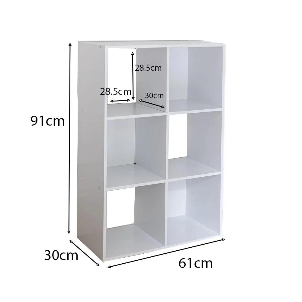 6 Cube White Bookcase Wooden Display Unit Shelving Storage Bookshelf Shelves (Black Basket) - Laura James