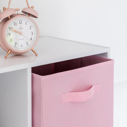 6 Cube White Bookcase Wooden Display Unit Shelving Storage Bookshelf Shelves (Pink Basket) - Laura James