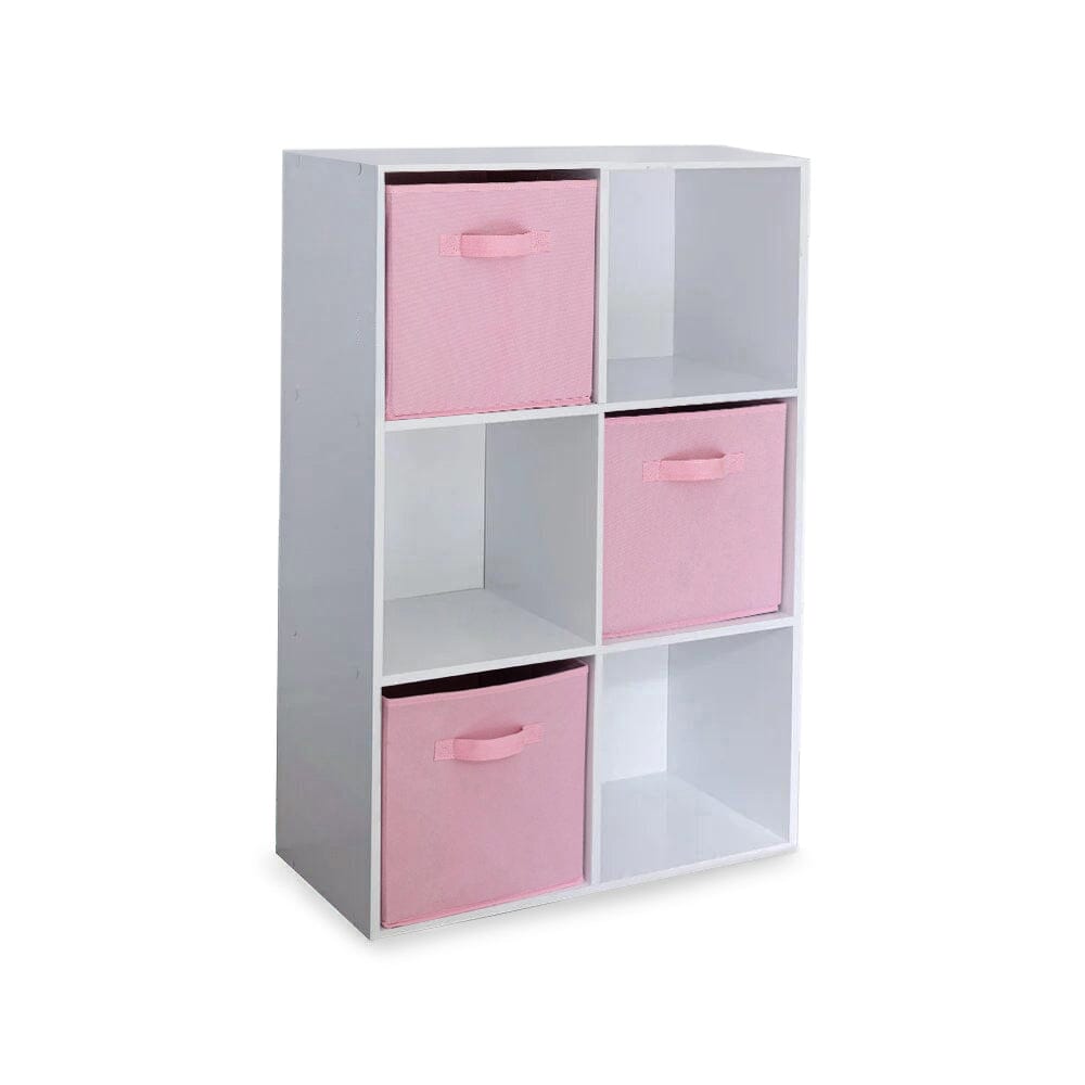 6 Cube White Bookcase Wooden Display Unit Shelving Storage Bookshelf Shelves (Pink Basket) - Laura James