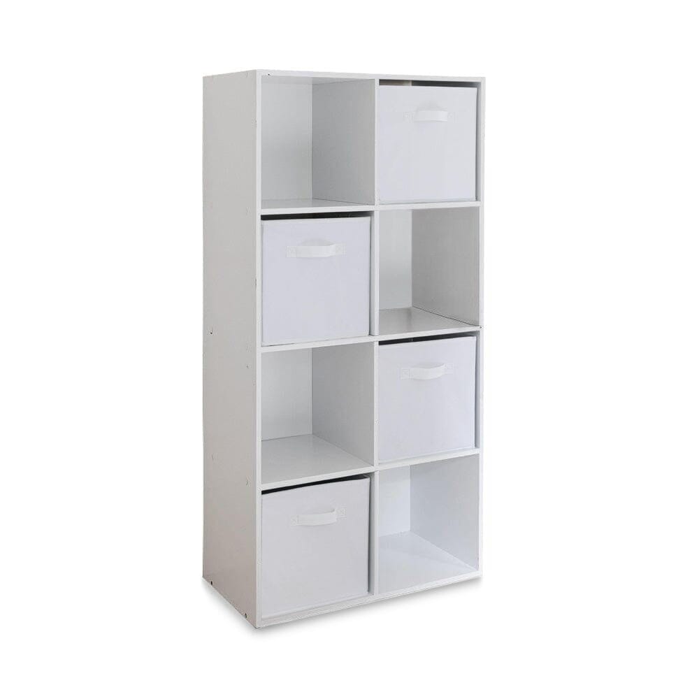 8 Cube Shelf Unit & 4 White Handled Box Drawers

