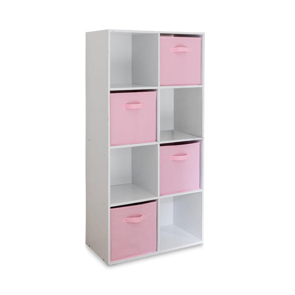 8 Cube Shelf Unit & 4 pink Handled Box Drawers

