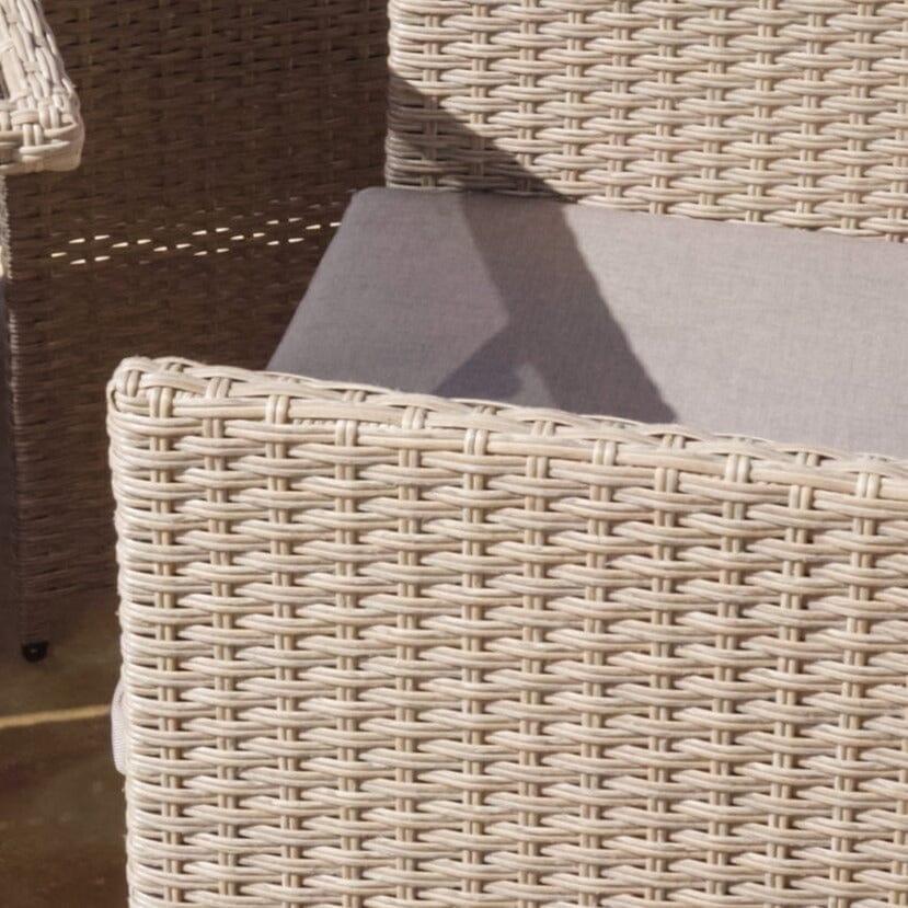 8 Seater Rattan Cube Outdoor Dining Set with Cream parasol- Natural Brown Weave Polywood Top - Laura James