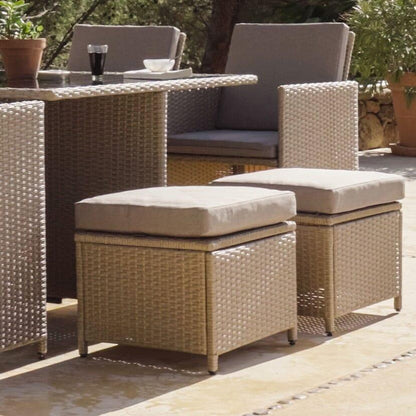 8 Seater Rattan Cube Outdoor Dining Set with Grey Parasol - Natural Brown Weave - Laura James