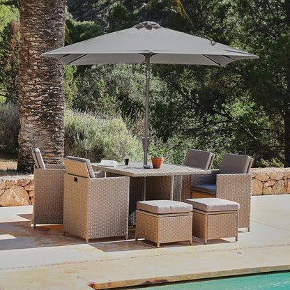 Cube 8 Natural Brown Outdoor Dining Set with Grey Parasol - Laura James