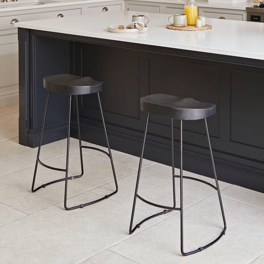 Aiden Black Mango Wood Backless Bar Stool - Set of 2