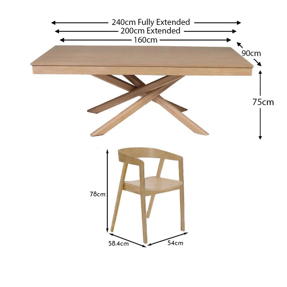 Amelia Whitewash Extendable Dining Table Set - 6 Seater - Pale Oak Armchairs - Laura James