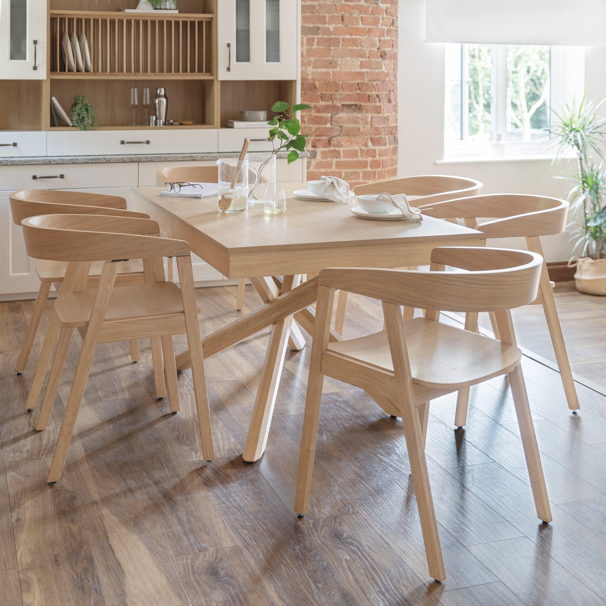 Amelia Whitewash Oak Extending dining table - 6 seater - Ella Pale Oak wooden chairs - Laura James