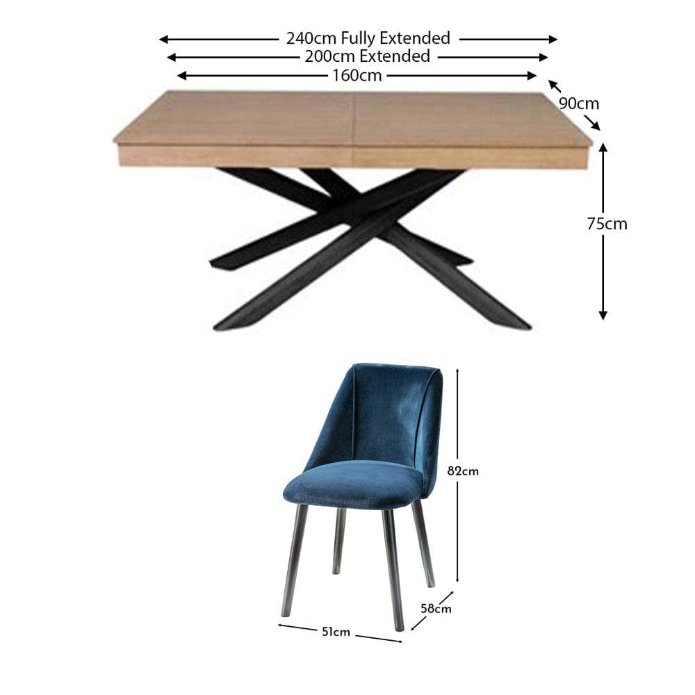 Amelia Whitewash Extendable Dining Table Set - 6 Seater - Freya Blue Dining Chairs With Black Legs - Laura James