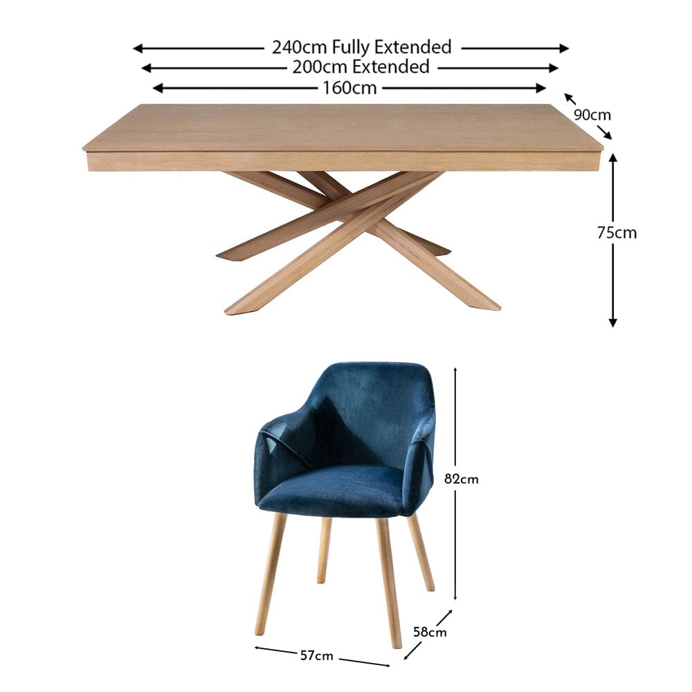 Amelia Whitewash Extendable Dining Table Set - 6 Seater - Freya Blue Carver Chairs with Whitewash Oak Legs