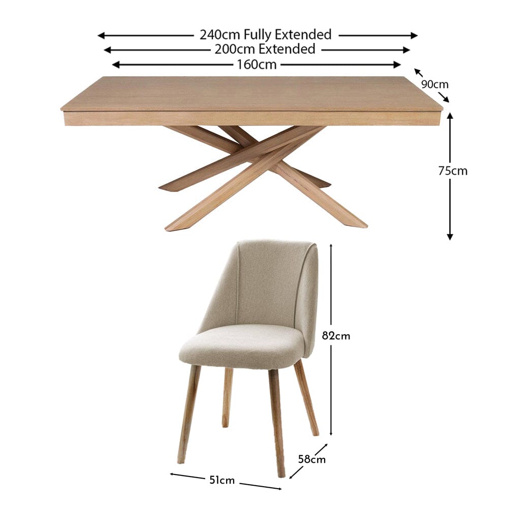 Amelia Whitewash Extendable Dining Table Set - 6 Seater - Freya Oatmeal Dining Chairs With Oak Legs - Laura James