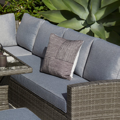 Aston 9 Seater Rattan Garden Corner Sofa Set with Fire Pit - Grey Weave