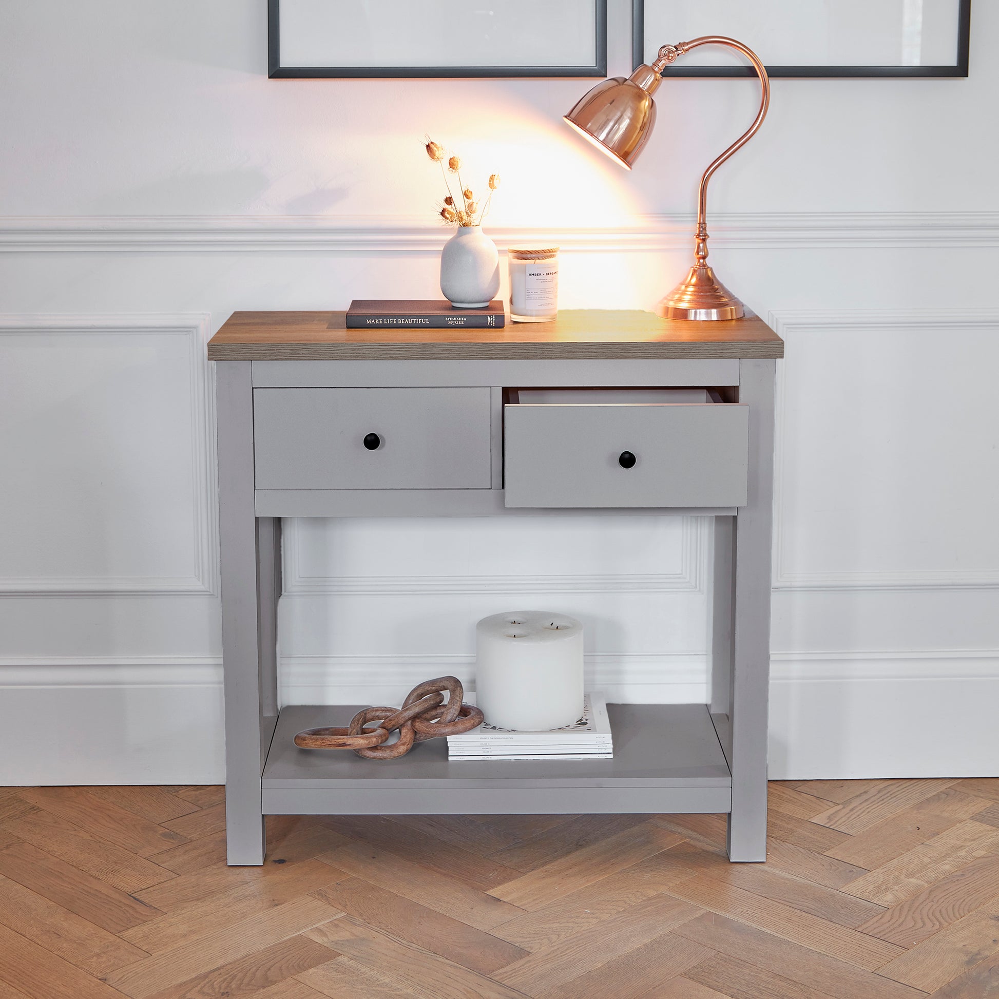 Bampton 2 Drawer Console Table - Stone Grey