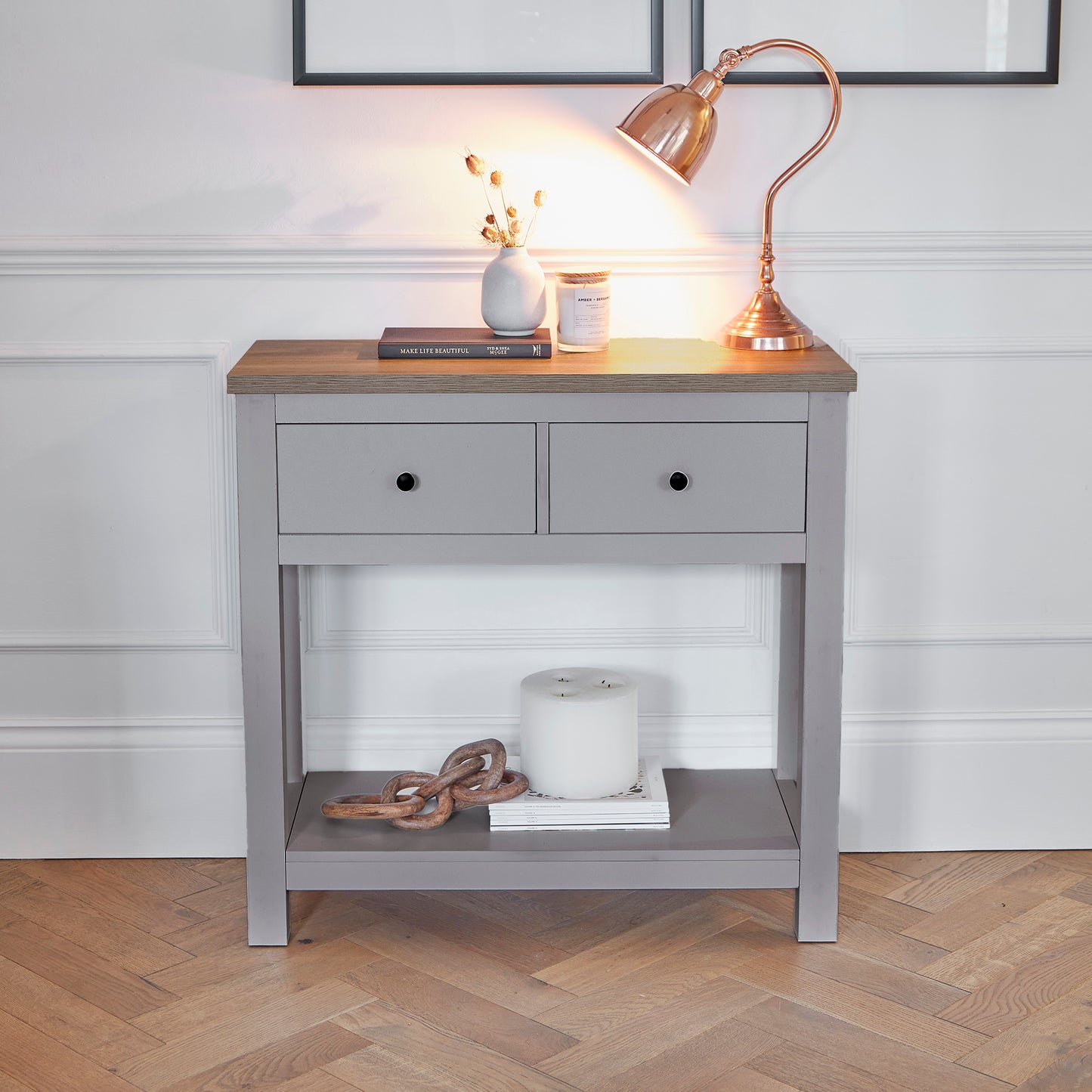 Bampton 2 Drawer Console Table - Stone Grey
