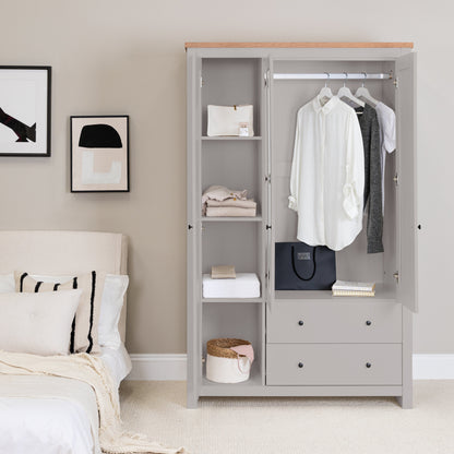 Bampton Triple Wardrobe with 2 Drawers - Stone Grey