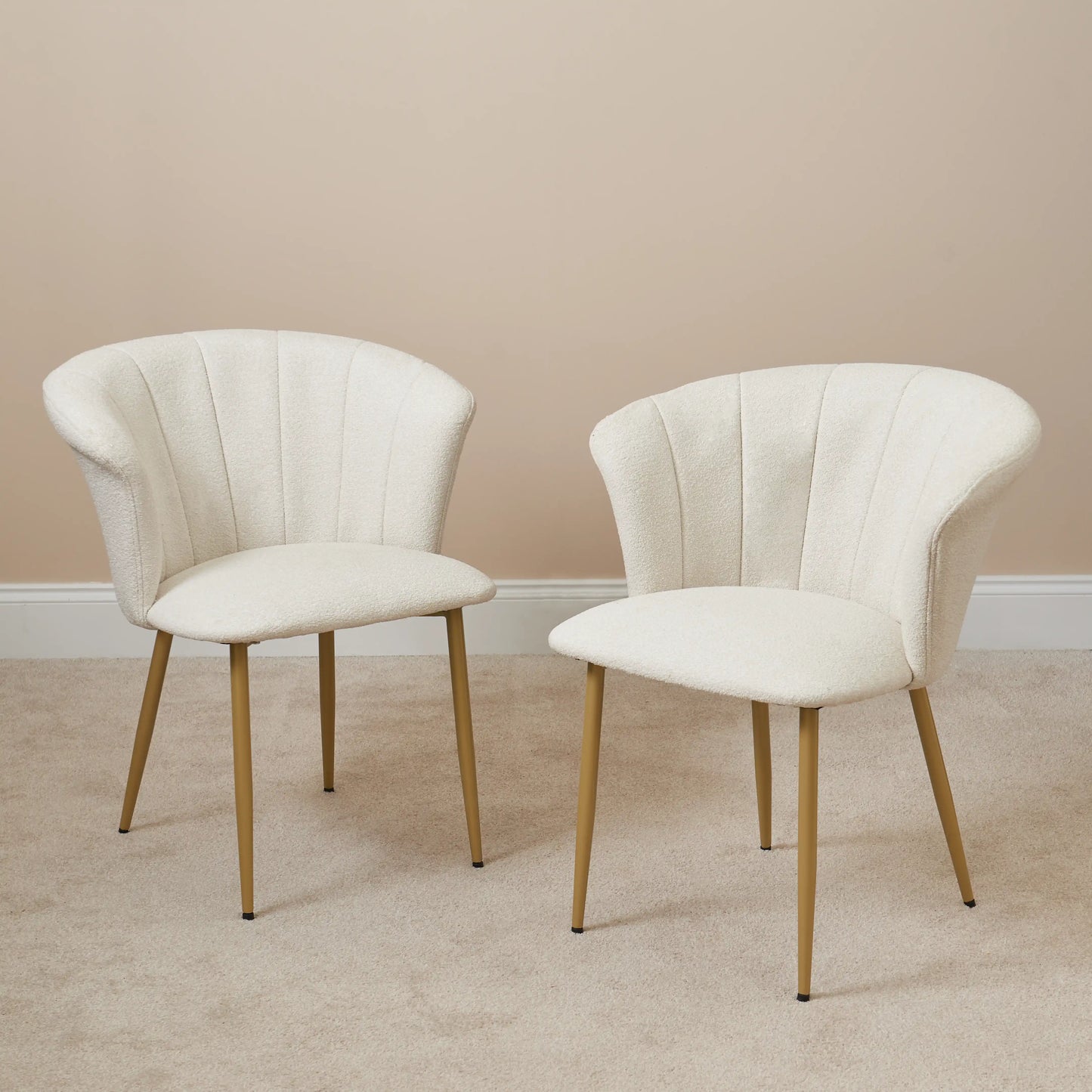 Cleo Beige Boucle Dining Chairs with Gold Legs - Set Of 2 - Laura James 