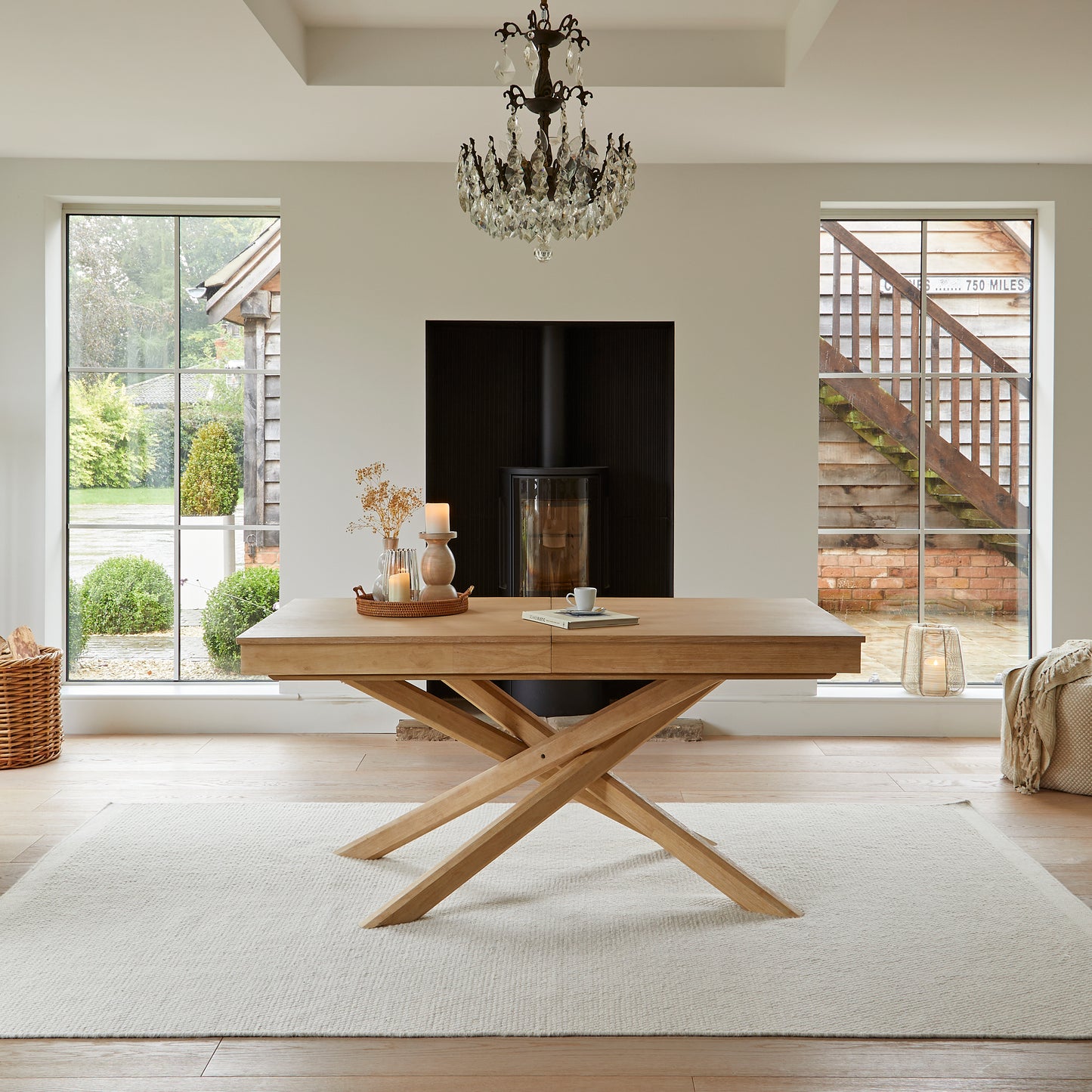 Amelia Whitewash Dining Table Set - 6 Seater - Marilyn Boucle Dining Chairs with Whitewash Legs