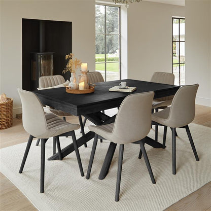 Amelia Black Dining Table Set - 6 Seater - Bella Soft Beige Dining Chairs with Black Legs