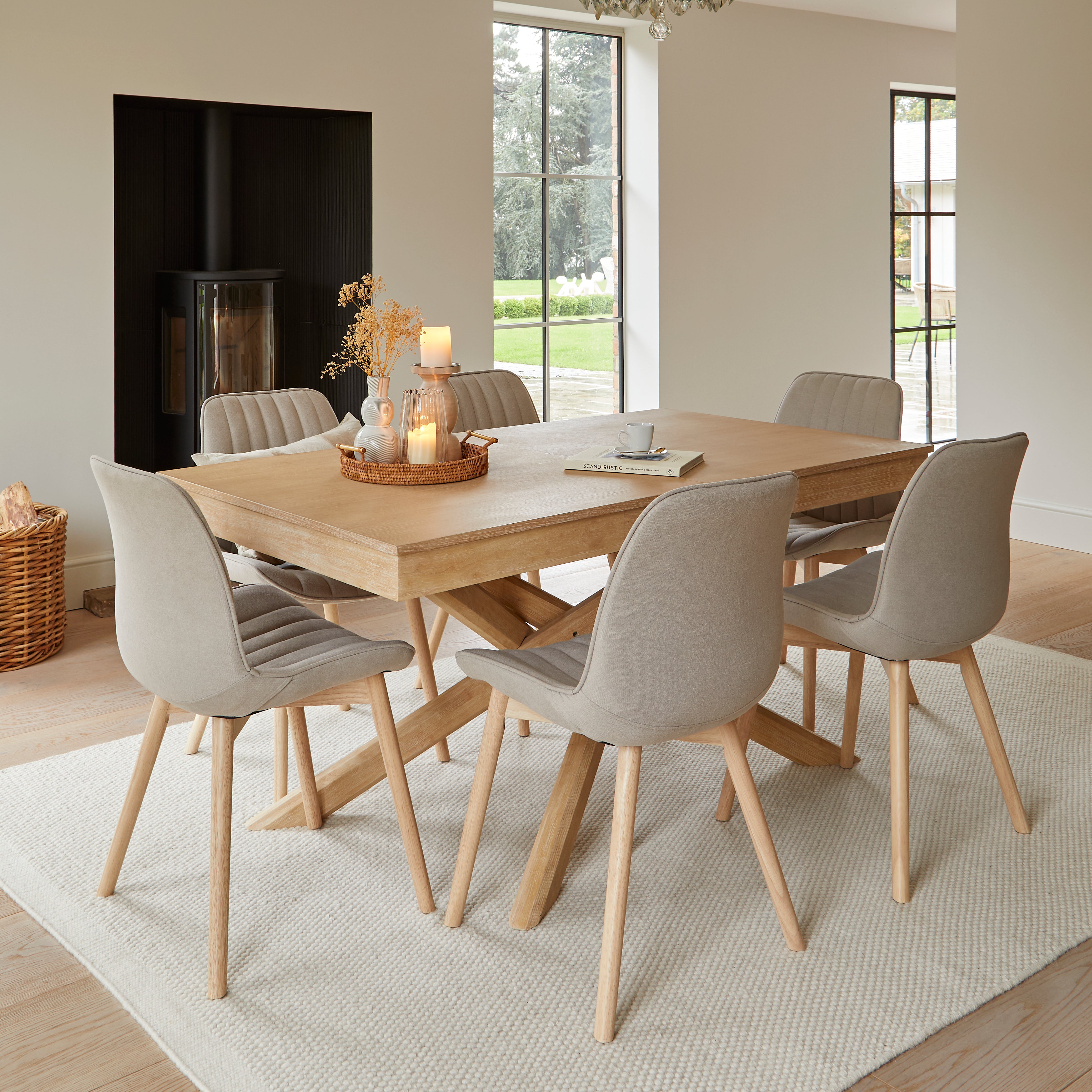 Bella Soft Beige Dining Chairs with Whitewash Oak Legs Laura James