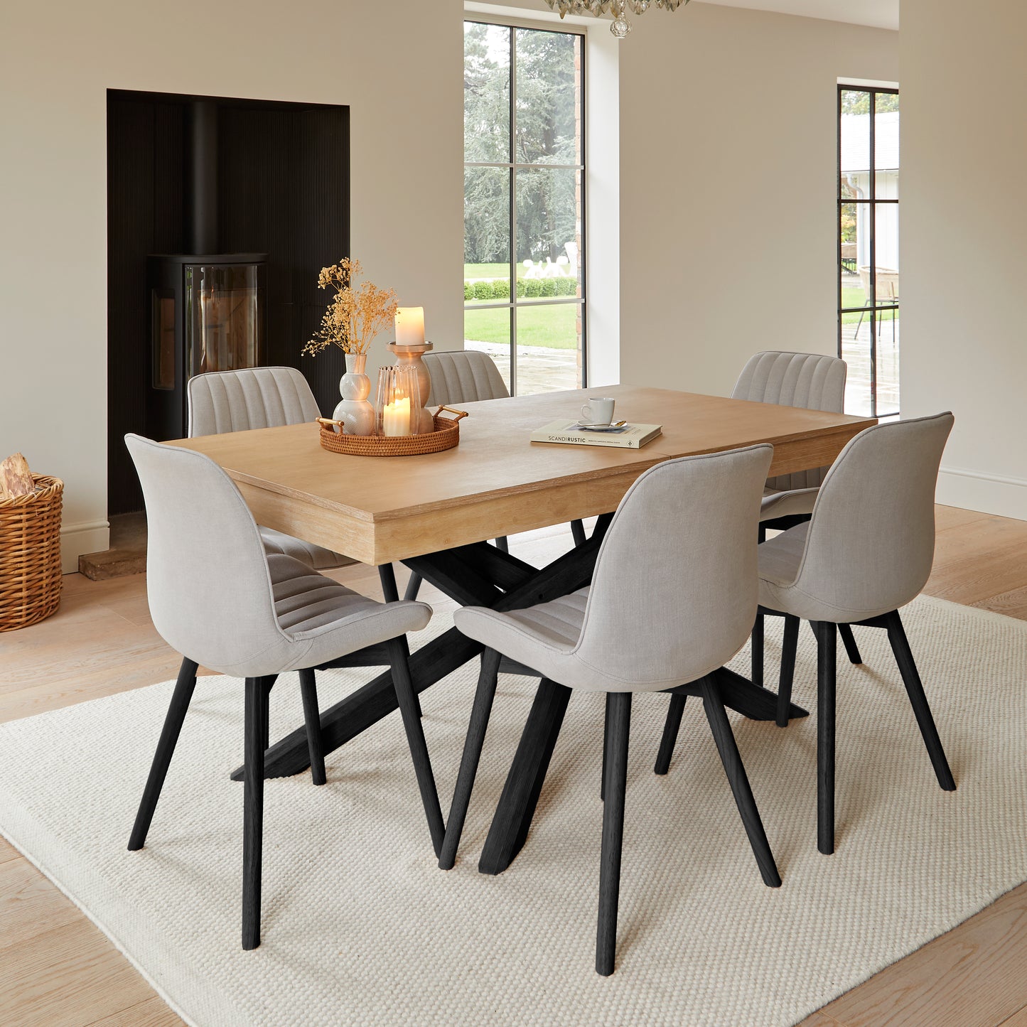 Bella Dining Chairs - Set Of 2 - Cloud Grey with Black Oak Legs