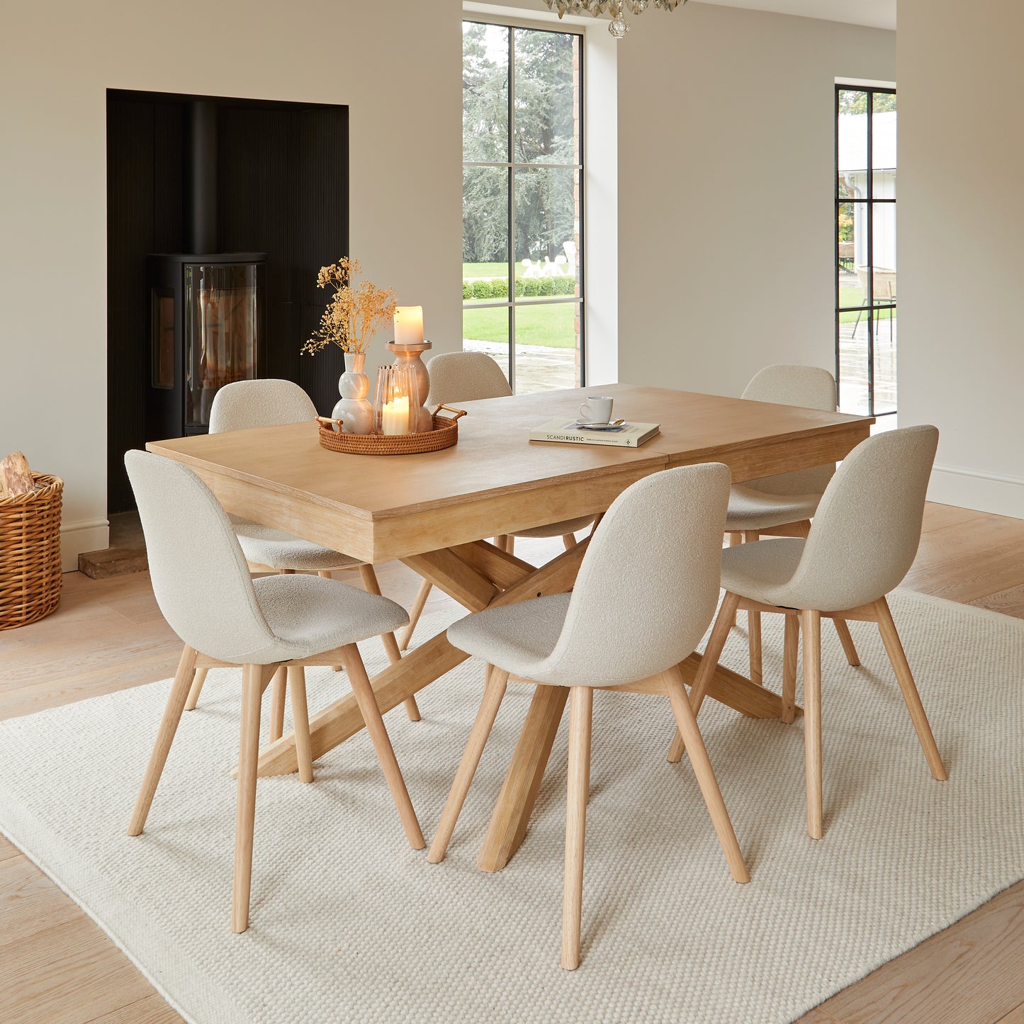 Ellis Dining Chairs - Set Of 2 - Light Beige with Whitewash Oak Legs