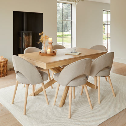 Amelia Whitewash Dining Table Set - 6 Seater - Marilyn Soft Beige Dining Chairs with Whitewash Legs