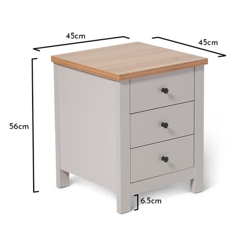 Bampton Stone Grey Bedside Table - 3 Drawer - Laura James